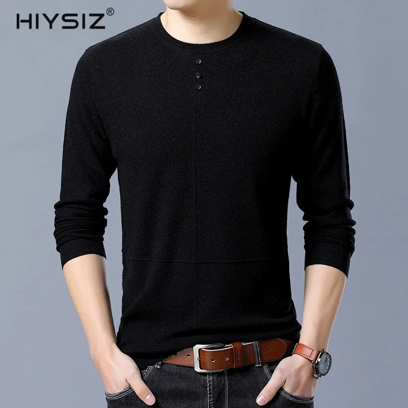 

HIYSIZ Sweaters Men 2019 Wool Brand New Fashion Trend O-Neck Button Ornament Casual Streetwear Long Sleeve Pullover Winter SW016