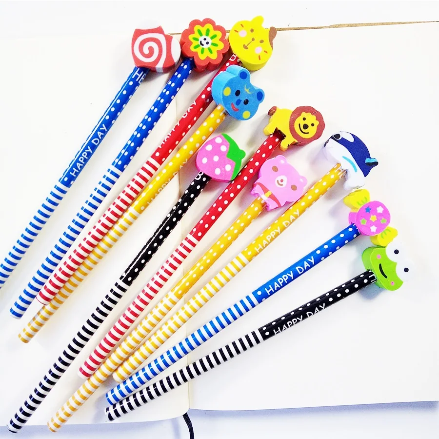 

40 Pcs/lot Kawaii Animals Eraser Head Christmas Wood Pencil Children Students Painting Sketch Write Student Stationery