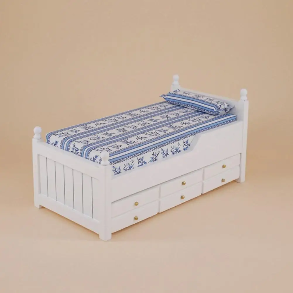  Kuulee Wooden Mini Bunk Bed with Drawer for 1:12 Doll House Decor Random Color