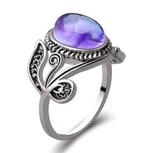 Anillos de plata de ley 925 con flores Vintage para mujer, anillo de cristal violeta a la moda para mujer, joyería encantadora para mujer, regalo de joyas de fiesta