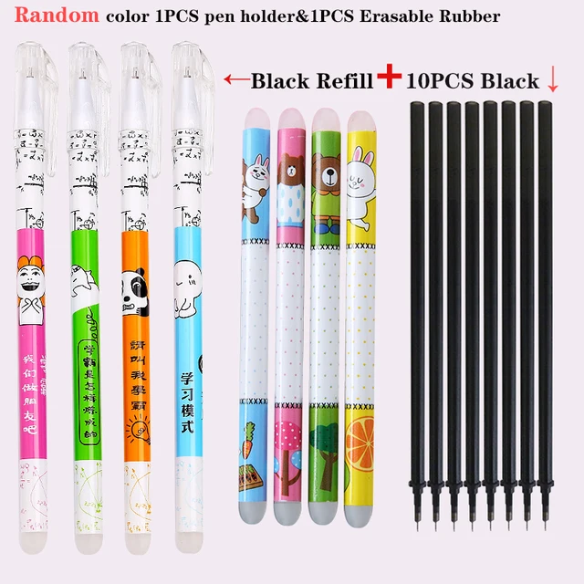 12 Pcs/Set Office Gel Pen 0.5mm Erasable Pen Refill Rod Blue/Black/Red Ink Magic Pen for School Writing Supply Kawaii Stationery Random Black