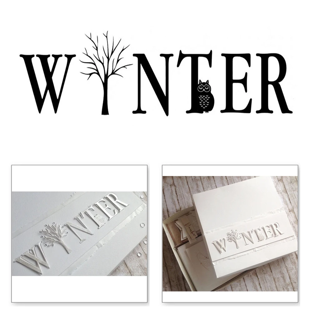 

YaMinSanNiO Word Winter Metal Cutting Letter Owl Tree Alphabet Scrapbooking For Making Cards Decorative Embossing Crafts Stencil