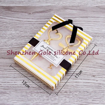 

50pcs(25sets)/lot Cheers To A Great Combination Gold Wine Set Bottle Opener Cork Screw and Stopper Wedding Souvenirs