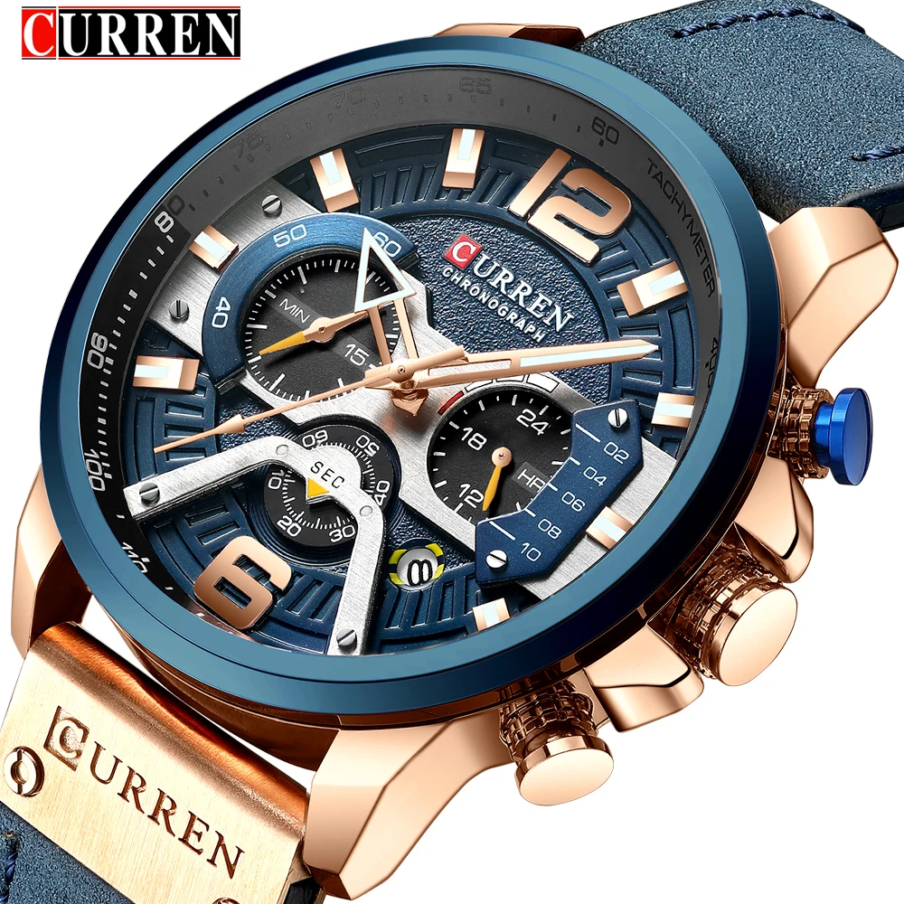 CURREN 8329 повседневные спортивные часы для мужчин синий топ бренд класса люкс кожаные мужские наручные часы модные хронограф наручные часы