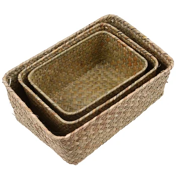 

1 Set Of 3 Handmade Seaweed Woven Storage Hotel Home Storage Storage Straw Storage Box