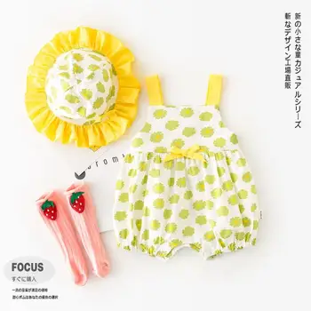 

2020 New Babys Girls Printed Romper With Hat Summer Cotton Baby Jumpsuit 6-24 month QA906