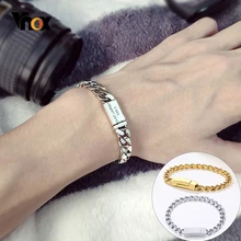 Vnox Custom Name Clasp Men's Bracelet Stainless Steel Women Curban Chain Wristband Unisex Casual Street Simple Jewelry
