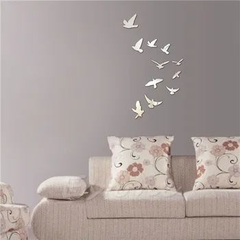 

Mirror Sliver 3Dsmall birds Wall Stickers Party Wedding Decor Home Decoration Removable Decal Vinyl Art Mural Wall Sticker