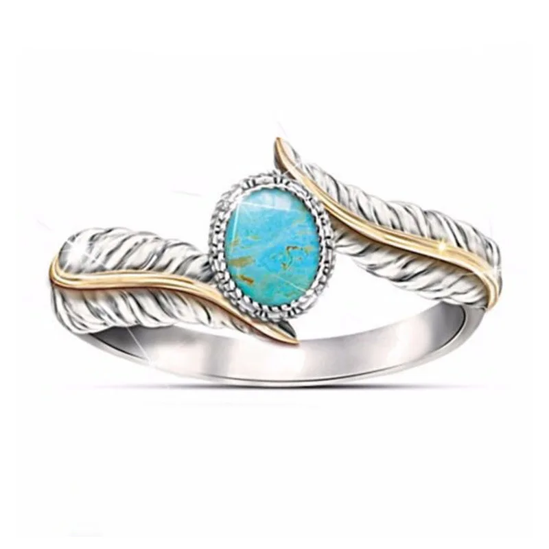 

Europe and America Luxury Turquoise Feather Ring Female Colors Party Engagement Ring Jewelry