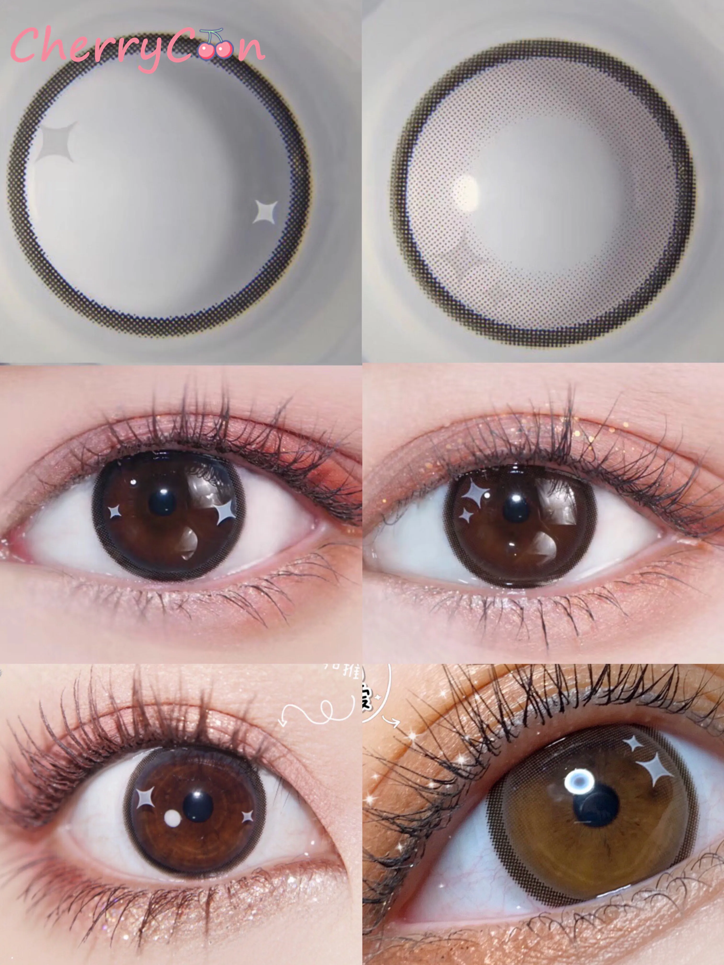 

CherryCon 2 little stars brown Contact Lenses Annually Coloured Soft for Eyes Contact Lens Myopia Prescription degree 2pcs/Pair
