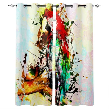 

Art Color Illustration Parrot Abstract Pattern Window Curtains Polyester Fabric Living Room Curtain Home Decor