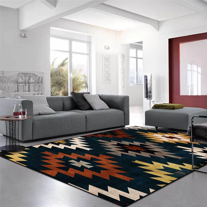 

Geometric Rug Fashion Orange Yellow Ethnic-Style Dark Blue Carpet Living Room Bedroom Bed Blanket Kitchen Bathroom Floor Mat