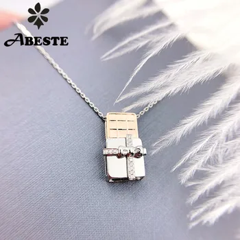 شراءANI 18K Solid White Gold Pendant Necklace Real Natural Diamond Fine Jewelry Women Engagement Necklace Birthday Gift Lock Shape