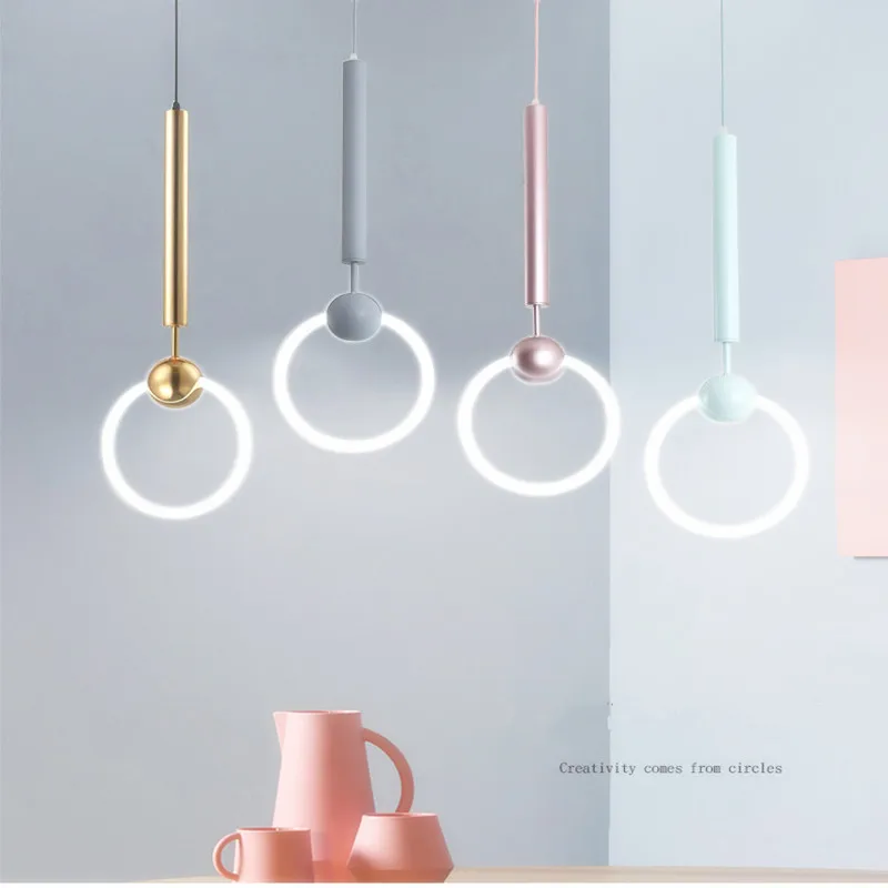 Nordic Art LED Loop Creative Concise Dining Room Pendant Light Cafe Restaurant Hanging Lights Lovely Led Lamp For Kid's | Лампы и
