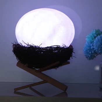 

3D Printed Bird Nest LED Moon Lamp Colorful Change Touch LED Night Light with Wood USB Charging Base PVC Bedroom Decor