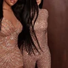 2022 Women's New Style Skinny Jumpsuit Long Sleeve Bronzing Sequins Glitter Solid Color Sexy Round Collar Ladies Party Rompers ► Photo 2/3
