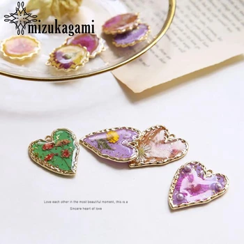 

10pcs/lot irregular hit color gold foil dried flower love round drop alloy pendant DIY handmade jewelry material