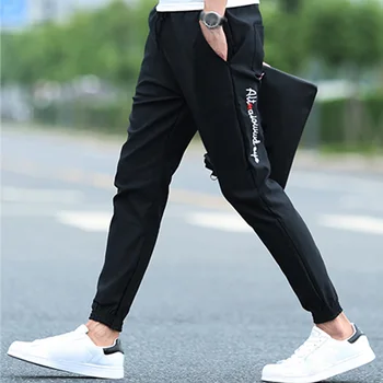 

Trousers Hip-Hop Fashion Loose Sports Men Pants Elastic Ankle Tied Outdoor Spring Autumn Casual Jogging Embroidery Mid Waist