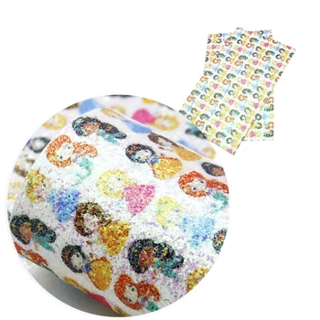 

20*34cm Halloween Glitter Princess Printed Faux Synthetic Leather Fabric for Bows DIY Projects for Patchwork,1Yc7964