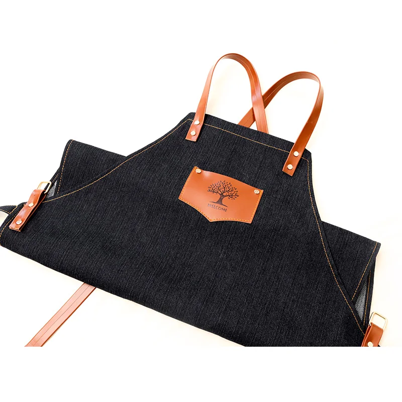Denim apron custom logo Korean fashion Chinese restaurant with the same work clothes printing barista tea shop men and women