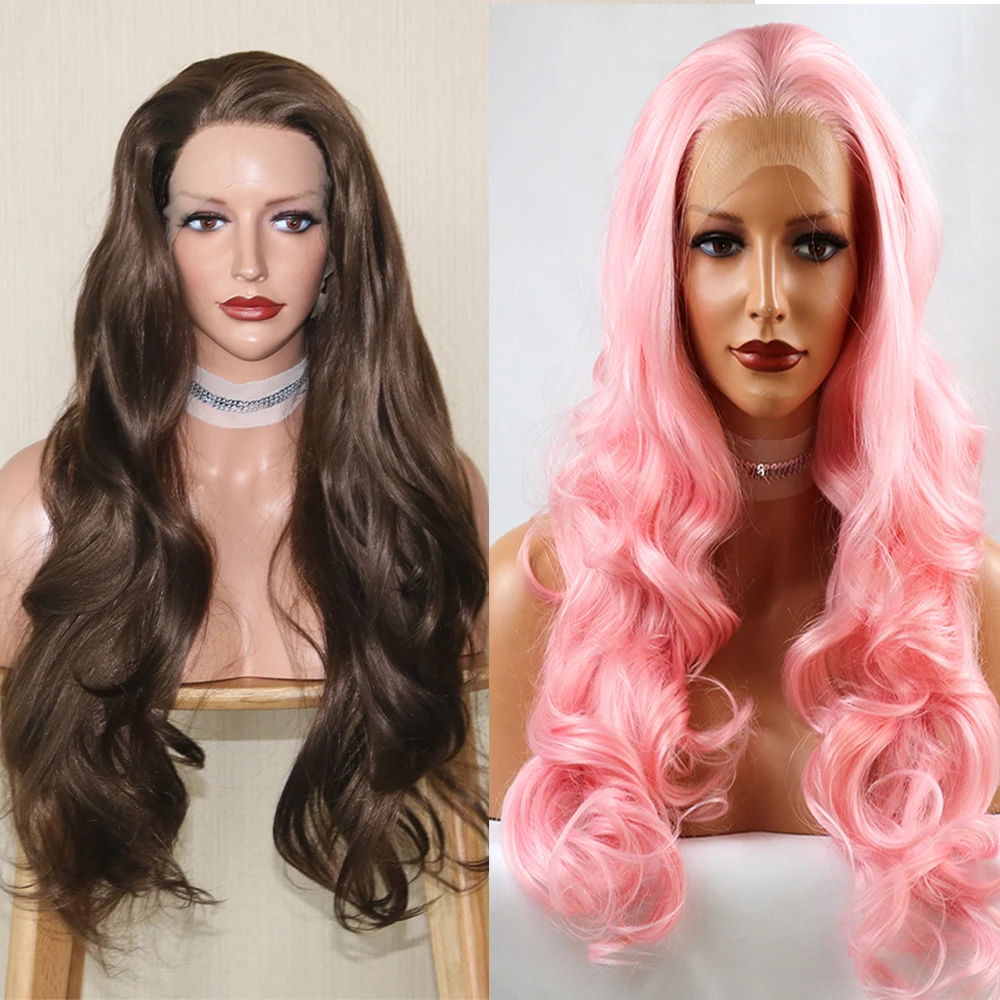 Hot Seller Pink Wig Synthetic-Hair Fantasy Beauty Lace-Front Heat-Resistant Brown Straight Costume nzK6GjJO