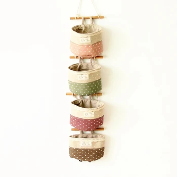 

4pcs Wall Hanging Organizer Bag Lace Trim Wall Storage Container Bags