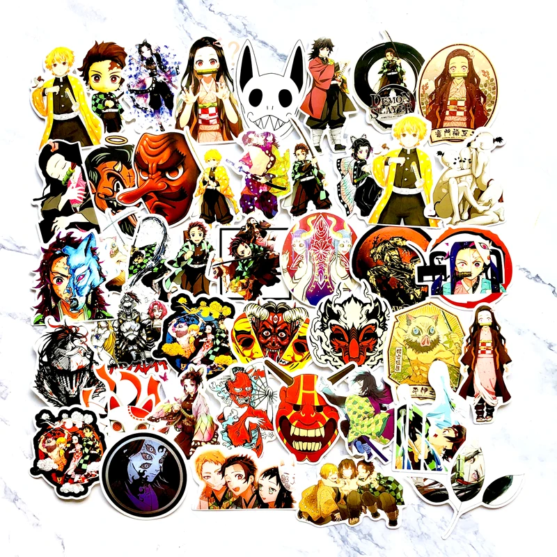 

50pcs Demon Slayer: Kimetsu no Yaiba Anime Sticker Stickers PVC Graffiti Stickers Suitcase Luggage Guitar Car For Children Toys
