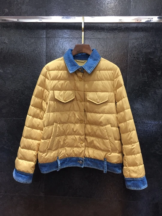 The new autumn and winter women's denim stitching side quilted jacket 1104