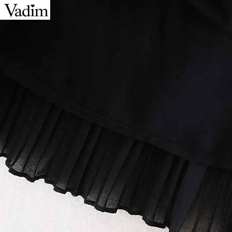 Vadim женское шифоновое мини-платье из искусственной кожи Плиссированное женское повседневное черное платье без рукавов шикарное стильное платье с v-образным вырезом QC815