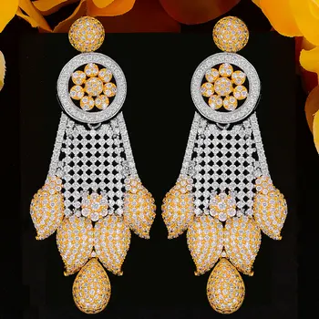 

GODKI Hot Luxury Feather Leaf Dangle Earrings For Women Wedding Cubic Zirconia CZ DUBAI Bridal Earring Jewelry Accessories2020