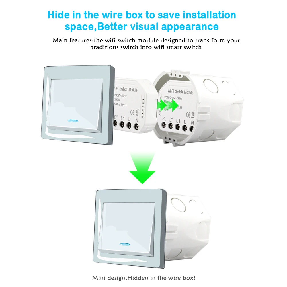 Wifi умный Переключатель ЕС/Великобритания Скрытая установка 10A 220-240 В 2300 Вт поддерживает Alexa, Google home Голосовое управление приложение управление