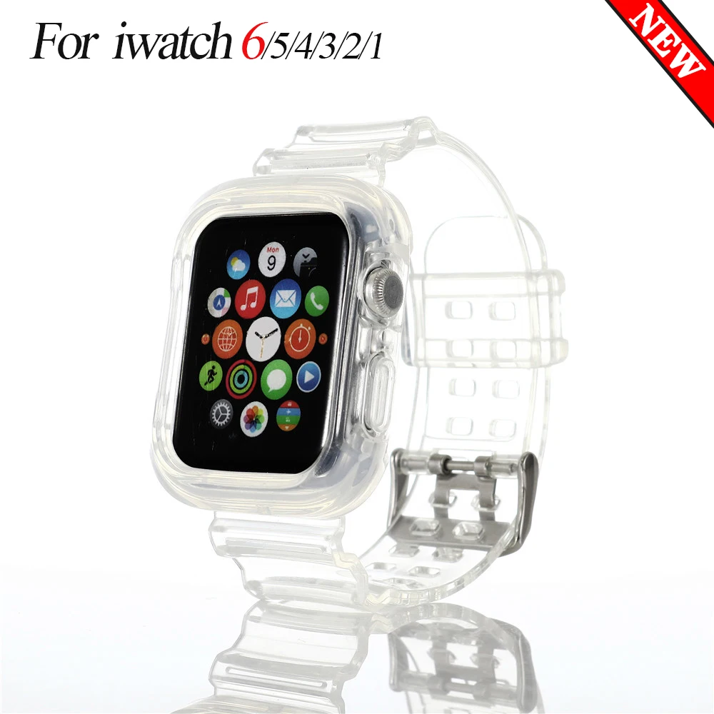 Ремешок силиконовый прозрачный для Apple Watch спортивный браслет iwatch 6/5/4/3/2/SE 42 мм 44 40