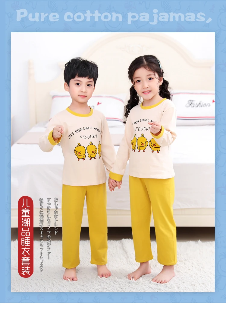 100 cotton pajamas for kids Baby Boys Sleepwear sets autumn Girls Long Sleeve Cartoon Pyjamas Children's home Clothes 3-13T