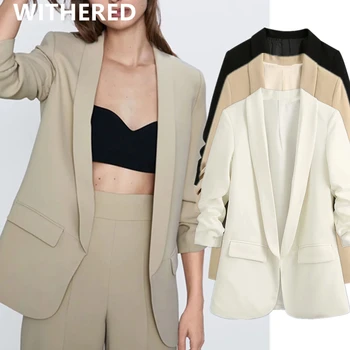 

Withered england simple office lady solid shawl collar roll up sleeve blazer women blazer mujer 2020 women blazers and jackets
