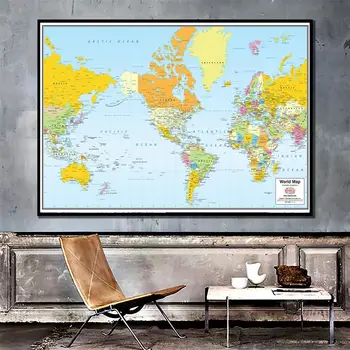 

A2 Size The World Map Mercator Projection 2005 Version HD Printed Fine Canvas Unframed Wall Map Home Decor Crafts