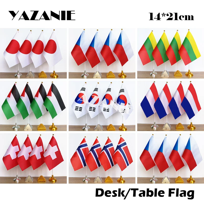 Yazanie 14 21 Cm 4 Pcs Jepang Republik Ceko Lituania Palestina Korea Selatan Tabel Bendera Norwegia Belanda Swiss Meja Bendera Bendera Spanduk Aksesoris Aliexpress