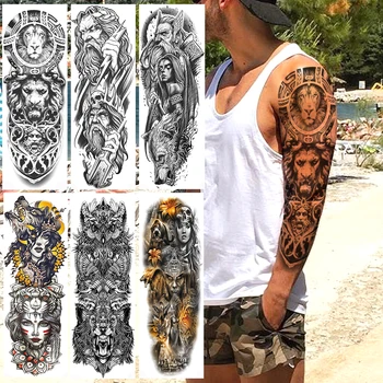 

Long Size Maori Lion King Temporary Tattoo Sticker Realistic Full Arm Gods Warrior Fake Tattoos For Men Women Body Art Tatoo DIY