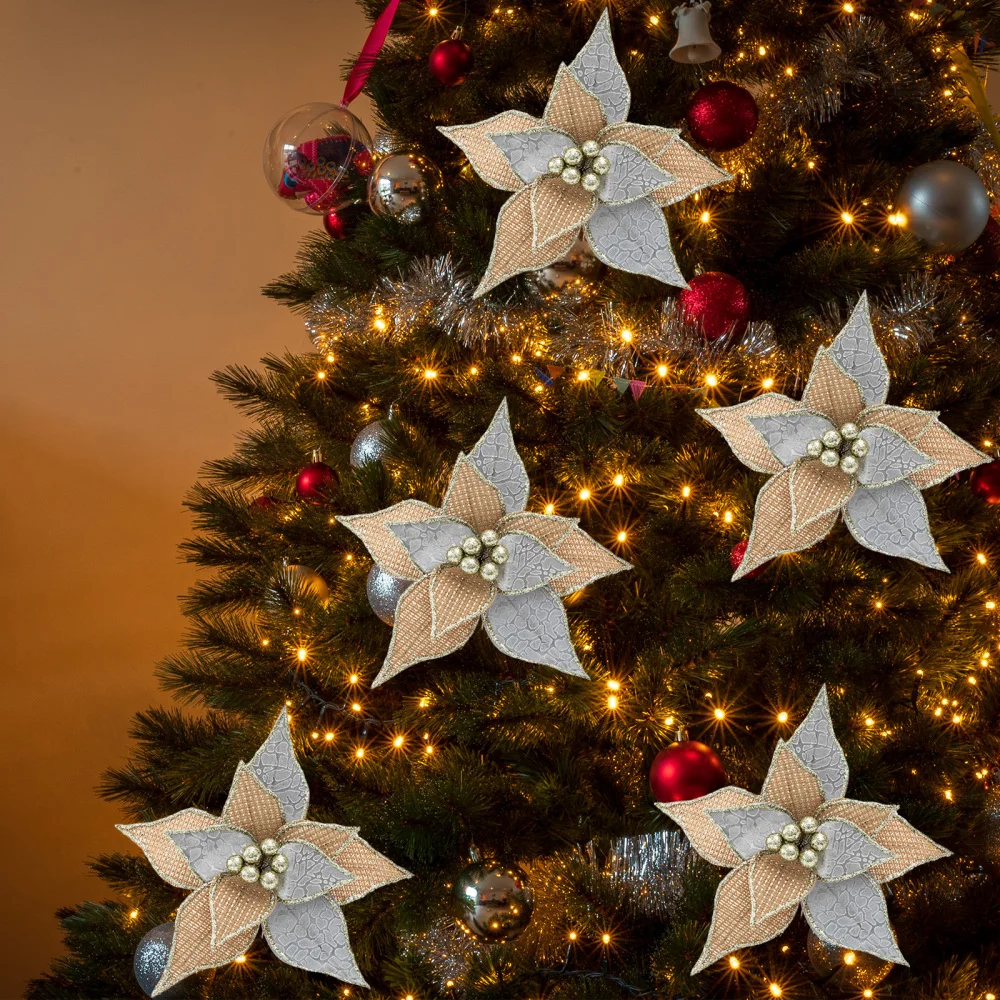 

Simulation Christmas Flowers Decoration Handmade Linen Foam High-end DIY Project Hotel Mall Xmas Wedding Party Decoration