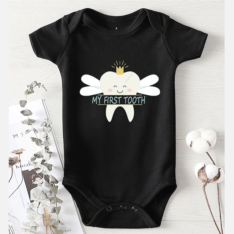 Newborn Knitting Romper Hooded  Clothes for Babies Cotton Printed My First Tooth Prints Newborn Girl Outfits New Born Baby Romper Jumpsuit Kids Autumn Warm Baby Bodysuits 