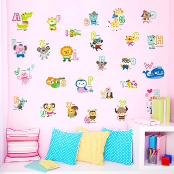 

Nursery Decor Cartoon Animals 26 English Alphabet Wall Stickers Creative Early Learning Vinyl Stickers Home Decoration