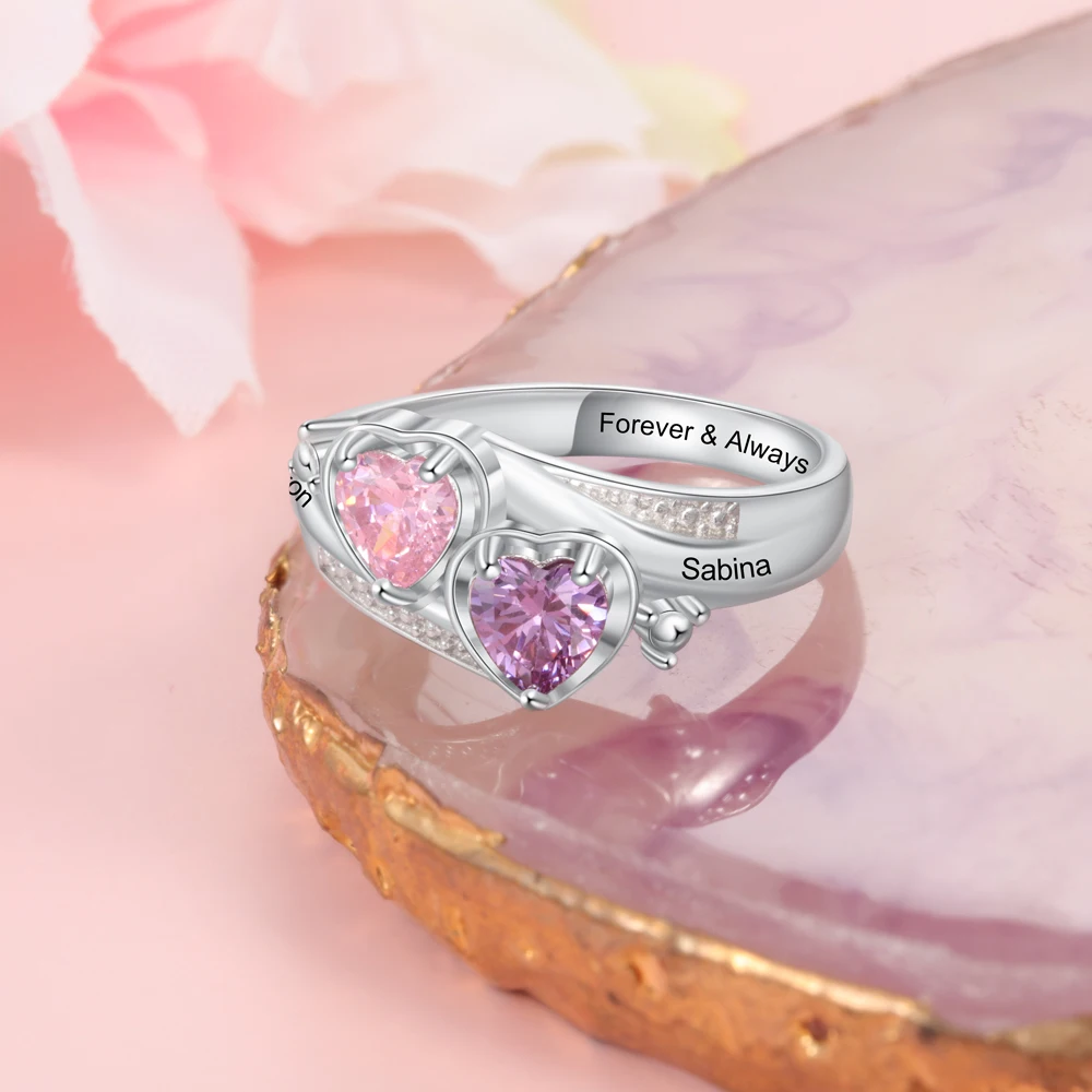 jewelora bague personnalisée avec nom gravé pour couleur cœur pierre de cadeau