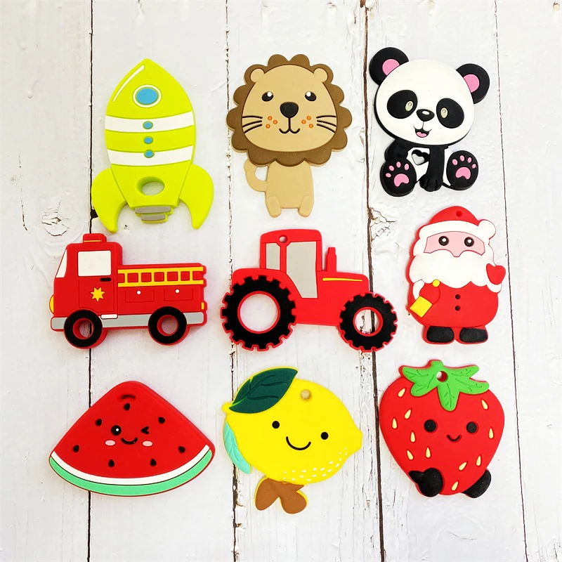  Teether BPA 식품 등급 젖니가 남 장난감 동물 실리콘 비즈 DIY 체인 선물, 5 개