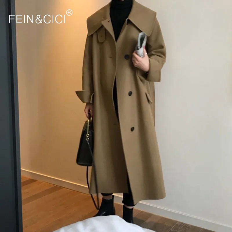 100% wollen jas warm winter beige camel oversized maxi lange outfit Wol Blends coat 2019 hoge kwaliteit