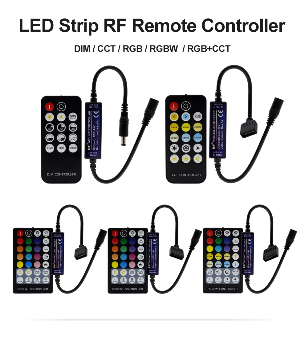 New Arrival LED Strip RF Remote Controller for Single Color / Double White / RGB / RGBW / RGB+CCT LED Strip Control