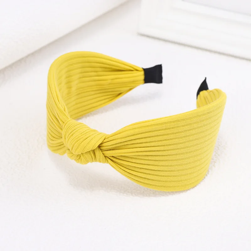 12pcs Boutique Solid Color Knitted Headband Headwear Women and Girls Knotted Hair Bow Hairband Hair Accessories - Цвет: yellow