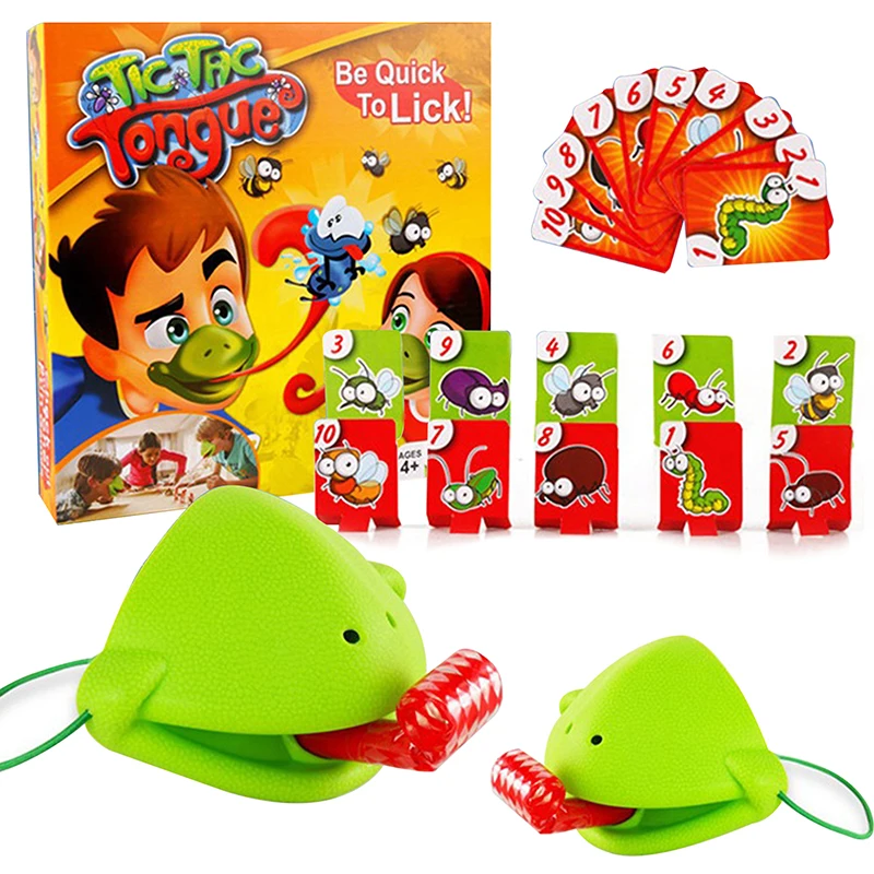 

New Hot Frog Mouth Take Card Tongue Tic-Tac Chameleon Tongue Funny Board Game For Family Party Be Quick To Lick Cards Toy Set