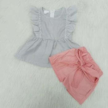 

Kids Girls Clothing Sets Summer New Style Baby Girls Clothes Woven T-Shirt+ Belt Shorts Outfits 2Pcs Children Clothes Suits