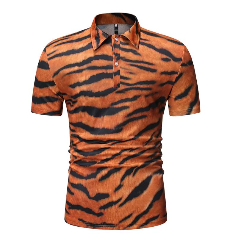 

Foreign Trade Cross Border Hot Selling MEN'S Short Sleeve Shirt MEN'S Wear Tiger Pattern Polo Trend Animal Print T-shirt Ouma ZT