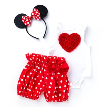 

3Pcs/Set Dot Shorts Outfits Summer Romper Baby Bloomer Jumpsuit Infant Heart Print Polyester Newborn Photography Costumes Props