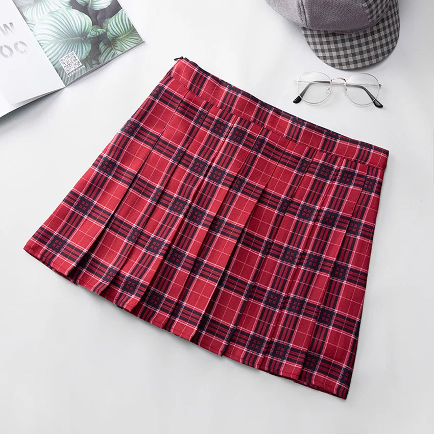 6Colors Korea Japanese Girls Pleated Skirts Student School Uniform Hight Waist A-Line Plaid Skirt Sexy JK Uniforms for Woman - Цвет: Color7